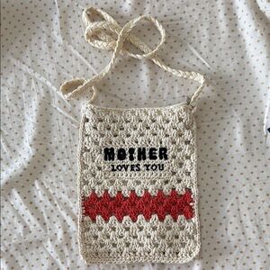 MOTHER Cream and Red Crochet Crossbody Bag